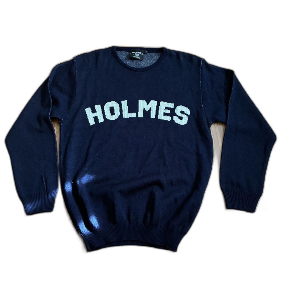 Holmes by Holmes Navy Blue Crewneck Sweater White Logo Graphic Pullover Graphic
